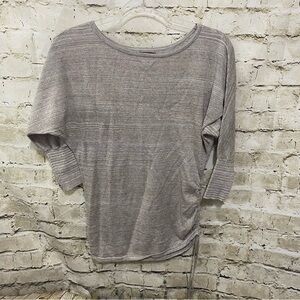 Express Beige Metallic Weave Ruched Side Dolman Sleeve Knit Top